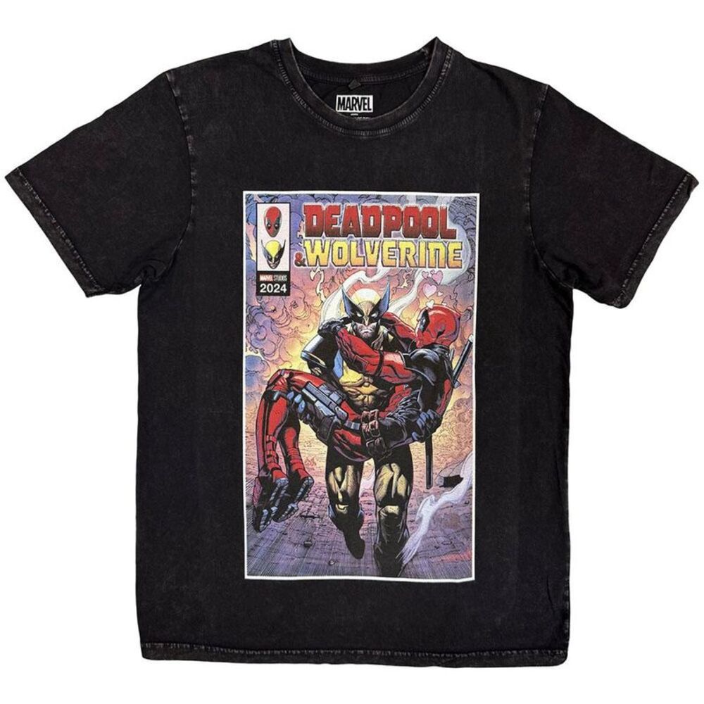 Marvel Comics Unisex Adult Deadpool & Wolverine Stone Wash T-Shirt / Black